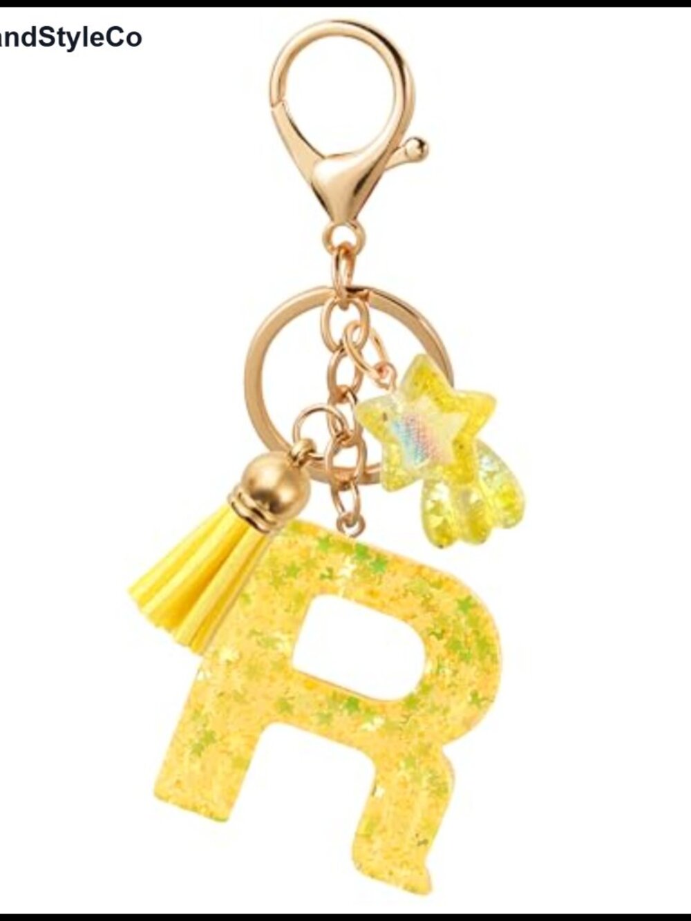 Star Letter Bag Charm Resin Initial Keychain Tassel